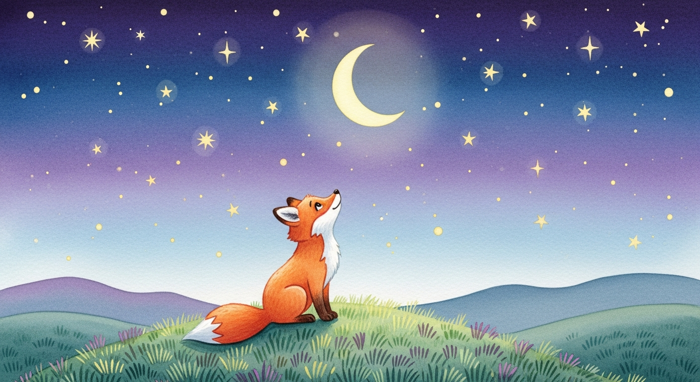 Fox looking up at a starry sky